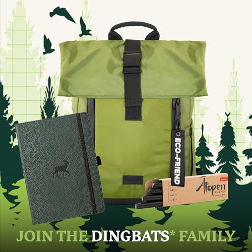 Dingbats* Wildlife Dotted Journal Notebook A5 - Vegan Leather Hard Cover, Ideal for Work, Travel - Pocket, Elastic Closure, Bookmark - color: Green Deer, style: Dotted