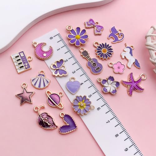 Youdiyla 40pcs Enamel Charms Alloy Metal Charms for Jewelry Making Necklace Bracelet Earring DIY Accessories - color: Purple