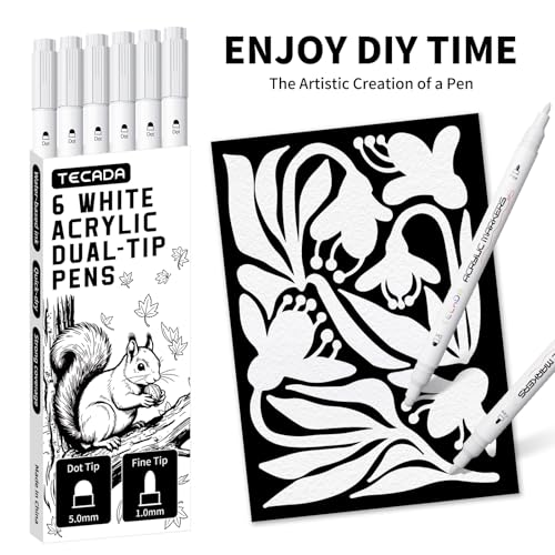 6 White Acrylic Paint Markers, Dual-Tip Acrylic Paint Pens - color: White