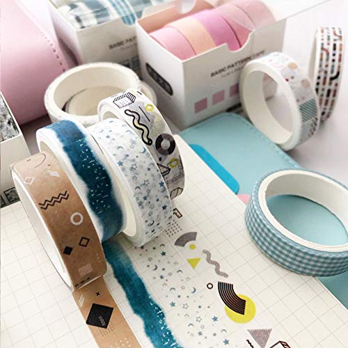 YUBBAEX 5 Rolls Washi Tape Set Creative Basic Skinny Masking Decorative Tapes for Arts, DIY Crafts, Journals, Planners, Scrapbooking, Wrapping (Ink Blue) - color: Ink Blue