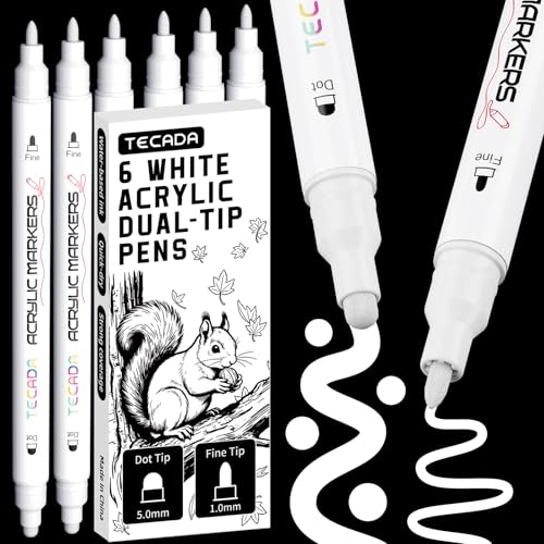 6 White Acrylic Paint Markers, Dual-Tip Acrylic Paint Pens - color: White