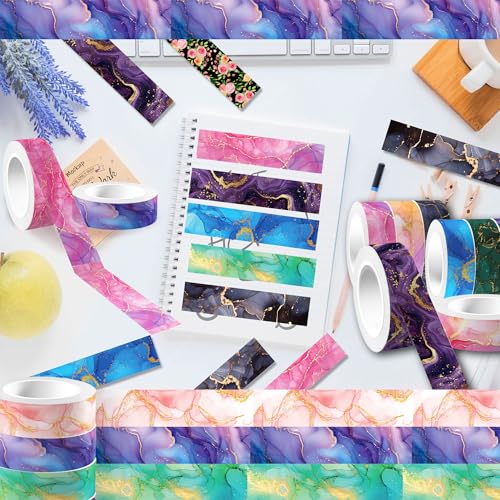 12 Rolls Metallic Foil Marbling Washi Tape Set, Decorative Masking Tape Colored Marbling Patterns, 15 mm x 5 m Gold Foil Marble Design Adhesive Tape for Journaling Supplies, DIY Crafts, Scrapbooking