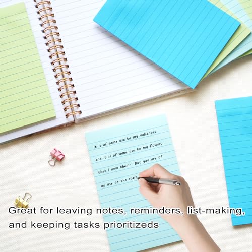 HQCME 9 Pack Lined Sticky Notes with Lines 4X6 in, Aquatic Themed Colors - color: Light Blue, Blue, Light Green