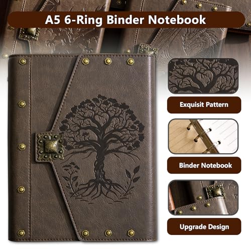 DUROTAN Tree of Life Notebook DND Journals -A5 Binder 400 pages | For Dungeons & Dragons,d&d notebook accessories - dnd character journal Gift for DM's & Players - color: s07-Khaki-Tree of Life