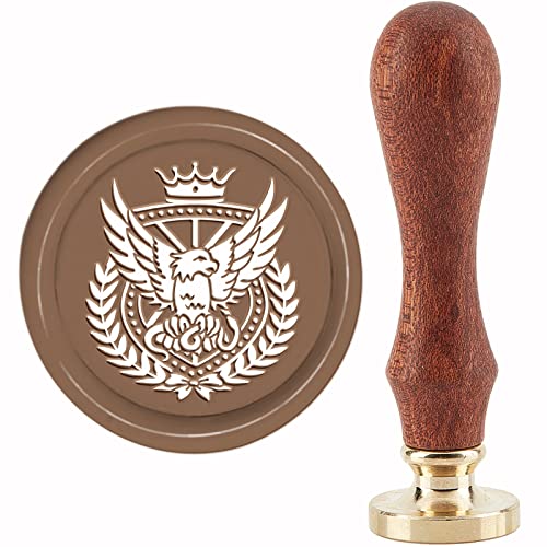 CRASPIRE Eagle Wax Seal Stamp Crown Vintage Sealing Wax Stamps Wreath Leaf 30mm Retro Removable Brass Head with Wood Handle for Wedding Invitations Envelopes Halloween Christmas Thanksgiving Packing - style: Eagle Crown Leaf Wreath