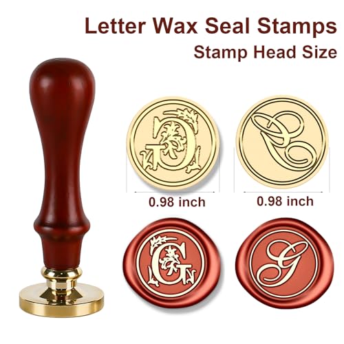 Letter Wax Seal Stamp Kit - Initial Alphabet G Stamp Head 2pcs, Vintage Monogram Stamps Wax Seal Kit with 200pcs Assorted Sealing Beads, Spoon, Metallic Gold Silver Pens - style: Letter G Wax Seal Stamp Kit
