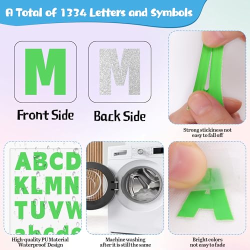 1200Pcs Iron On Letters 12 Sheets Vinyl Iron On Letters for Clothing(Green) - color: Green