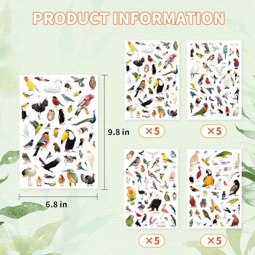 Bird Stickers 850 Count Tropical Bird Parrot Flamingo Peacock Hummingbirds Stickers Animal Party Favors Gifts Sticky Decor for Scrapbook Calendar Planner Gift Wrap Decor - color: Bird