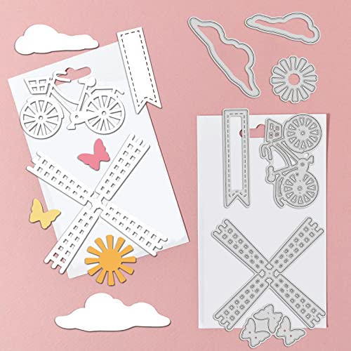 INFUNLY Windmill Die Cut Bicycle Metal Cutting Die for Card Making Farmhouse Style Tulips Flower Embossing Stencil Template for Scrapbooking Paper Craft Album Stamps DIY Décor - color: Windmill Die Cut