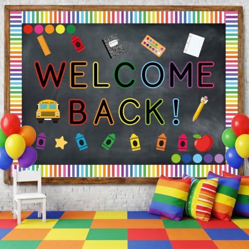 Mooliwe 94 Pcs Welcome Back to School Bulletin Board Set Rainbow Crayo Stationery Apple Star Paper Cutouts for First Day of School Classroom Wall Door Decoration(Rainbow Crayon) - style: Rainbow Crayon