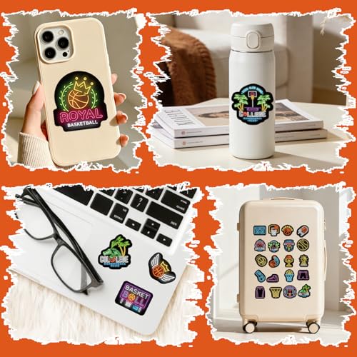 Basketball Sports Neon Stickers - 50 Pcs Waterproof Vinyl Decals - style: Basketball