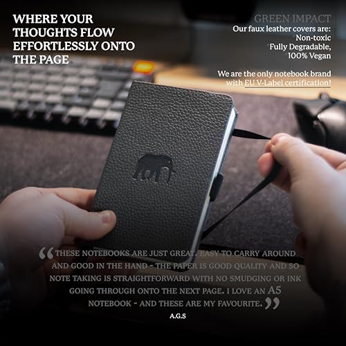 Dingbats* - Wildlife A6 Grid Pocket Notebook - PU Leather Hardcover Small Journal for Work, Travel - Pocket, Elastic Closure, Pen Holder, Bookmark - color: Gray Elephant, style: Squared