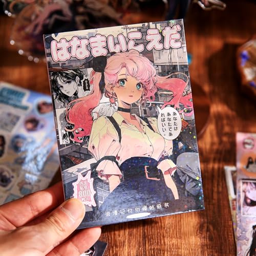 800 Pcs Japanese Manga Sticker Book, Heisei Retro Aesthetic Stickers for Journaling, 45 Sheets Pre-Cut Japanese Sticker Book for Adults, Scrapbook & Planner Decorative Stickers for DIY Crafts - style: A-22