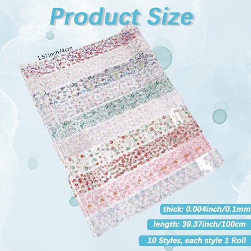 1 Box 10 Rolls Flower Nail Foil Transfer Sheets Nail Art Stickers PET Floral Blossom Butterfly Santa Tree Sticker Decals for Manicure Arts Supplies Decorations 39x1.6 Inch - style: Style 2