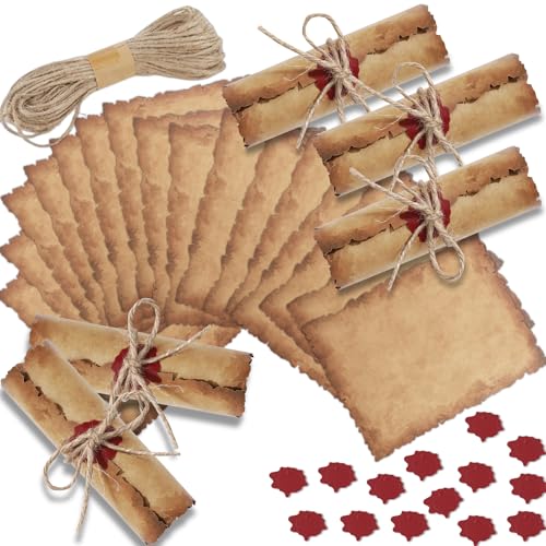chiazllta 100 Sets Vintage Scroll Invitation with Foil Sticker String Antique Aged Wedding Invitation Stationary Paper Santa Naughty Nice List for Christmas Pirate Wizard Witch Decoration(4x6 Inch) - size: 4x6 Inch