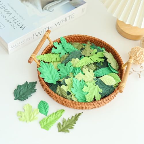 100 pcs Mulberry Paper Leaves DIY Craft Scrapbooking Wedding DIY Craft Supplies Card (Mixed Leaves Green Tone) - color: Mixed Leaves Green Tone