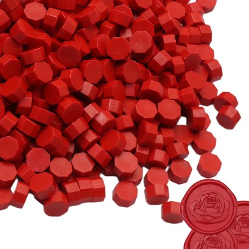 400pcs Wax Seal Beads Bright Red Premium Sealing Wax Beads, Octagon Seal Stamp Pellets Refill Pack for Wedding Invitations Sealing Stamp Bead Xmas Gift Wrapping & Bridal Crafts (Bright Red) - color: Bright Red