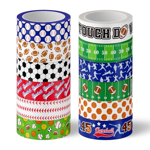 Whaline 12 Rolls Sports Theme Washi Tape Sport Balls Masking Tape Assorted Masking Decorative Wrapping Paper Tapes for DIY Craft Scrapbook Envelope Party Favor Supplies - style: Sports