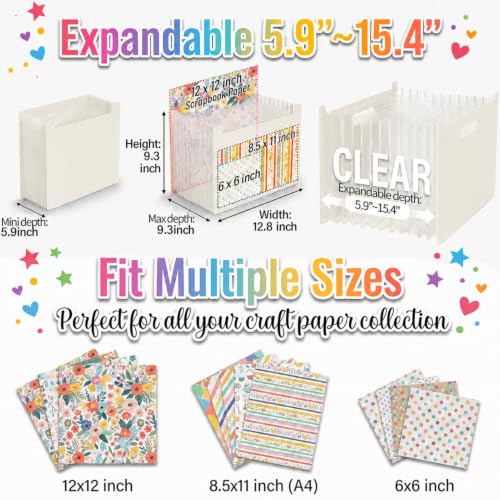 12x12 Scrapbook Paper Storage Organizer with 13 Expandable Pocket, Large Scrapbook Paper Storage for Craft Room Sticker Storage and Organization, Desktop Paper Holder (Cream) - color: Cream