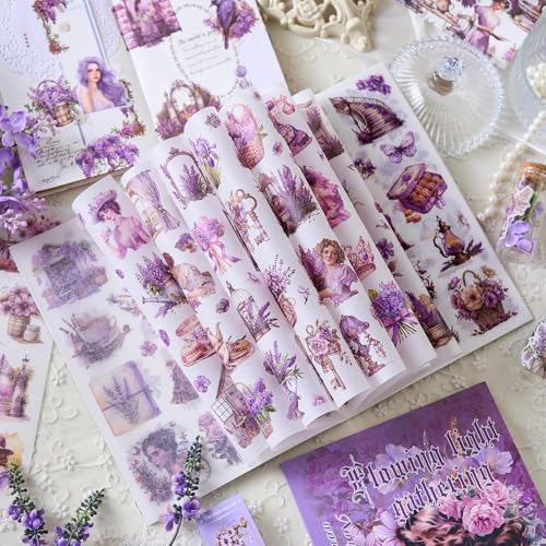 Journaling Sticker Book, 450+ Pre-Cut Vintage Scrapbook Stickers, Junk Journal Supplies, Aesthetic Washi Stickers for Scrapbooking Journaling for Adults, Decorative Ephemera Bullet Planner Arts Craft - color: Flowing Light Gathering