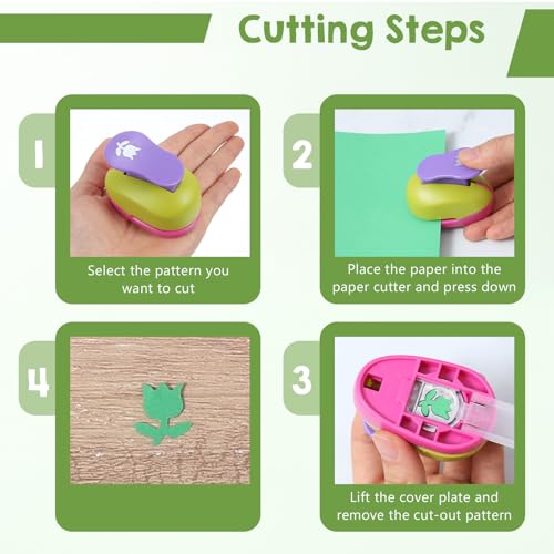 10-Piece Craft Scissors and Hole Punch Set, Craft Scissors Kit with 6-Shape Hole Punch Set, 1-Scissor, 1-Replacement Head, 1-Pen, 100-Cardstock Sheets, DIY Paper Crafts
