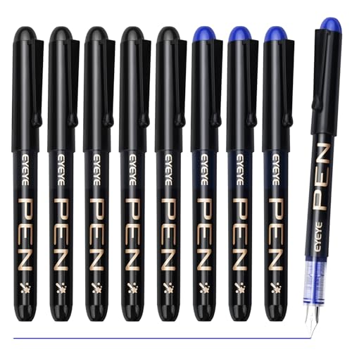 EYEYE Disposable Fountain Pens Fine Nib, 5 Black 5 Blue Fountain Pens for Writing, Stainless Steel Nib, Smooth Writing for Calligraphy, Journaling, Drafting, Office & School Supplies - color: Black+Blue