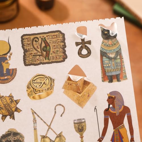 Pre-Cut Vintage Stickers for Journaling, 500+ Scrapbook Stickers and 20 A5 Scrapbook Papers, Retro Egypt Theme Aesthetic Washi Sticker Book for Adults, Ephemera for Junk Journal Supplies DIY Crafts - color: Ancient Egypt