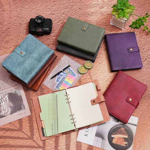 WONDERPOOL Leather Journal Dotted Paper Refillable Writing Binder Notebook - Leather Spiral Diary with Inner Organizer Pockets for Man and Woman (Purple, A6) - color: Purple, size: A6
