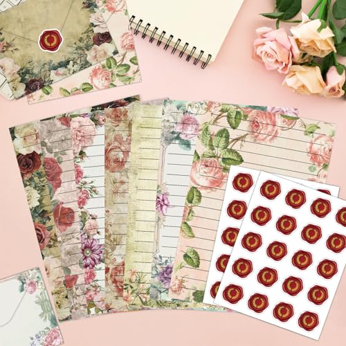 160 Pcs Stationery Paper Envelopes Set | Includes 50 Writing Paper & 50 Envelopes & 60 Stickers, Floral Letter Writing and Stationery Paper Envelopes(10Style) - color: Vintage Floral