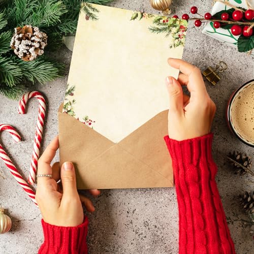 JarThenaAMCS 80 Sheet Christmas Stationery Paper Xmas Cardinal Bird & Holly Letterhead Letter Writing Paper for Holiday Greeting Card Invitation Office Printing, 8.5 x 11 In, Double-Sided - style: Cardinal Bird