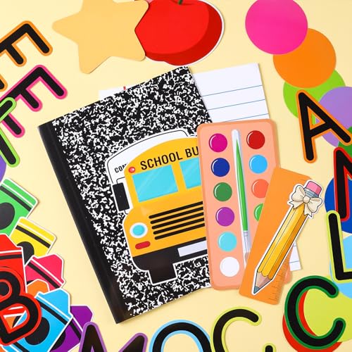 Mooliwe 94 Pcs Welcome Back to School Bulletin Board Set Rainbow Crayo Stationery Apple Star Paper Cutouts for First Day of School Classroom Wall Door Decoration(Rainbow Crayon) - style: Rainbow Crayon