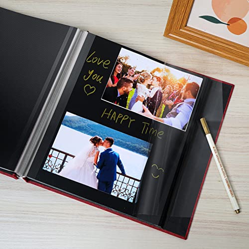 Spbapr Large Photo Album Self Adhesive Linen Cover Magnetic Scrapbook Album DIY Scrap Book 40 Black Sticky Pages for 3x5 4x6 5x7 8x10 Pictures with A Metal Pen - color: Red, size: 11''x10.6''40pages