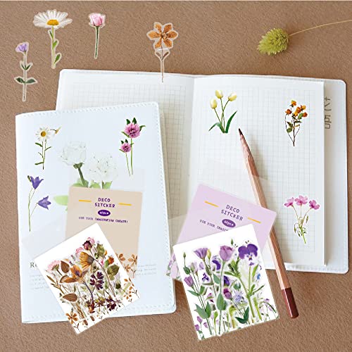 40Pcs Flower Stickers for Water Bottle - Self-Adhesive Transparent Waterproof Vinyl Sticker Decal for Adults Card Decoration DIY Scrapbook Laptop Phone Case Nature Floral Plant Violet Stickers - color: Transparent Clear Colorful Ins Style Diy Natural Flow