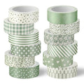 Whaline 12 Rolls Sage Green Floral Washi Tape Masking Tape Set Flower Leaves Plaid Striped Decorative Wrapping Paper Tapes Boxed for Wedding Scrapbook Journal DIY Crafts - style: Sage Green