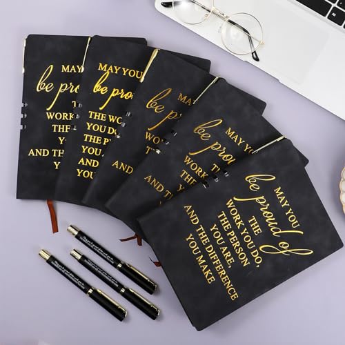 Kosiz 20 Pcs/ 10sets Inspirational Gift Bulk A5 Leather Notebooks Journal with Motivational Ballpoint Pens for Employees Coworker Back to School Teacher Appreciation Gift Housekeeping Week (Black) - color: Black