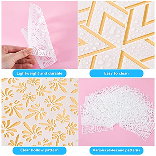 Tinlade 36 Pack Geometric Stencils Set for Painting, 6 x 6 Inches | Mandala Drawing Layering Templates, Reusable Plastic Stencils for Wood, Furniture, Fabric, Rock Art, Scrapbooking, DIY Crafts - size: 6 x 6 Inches