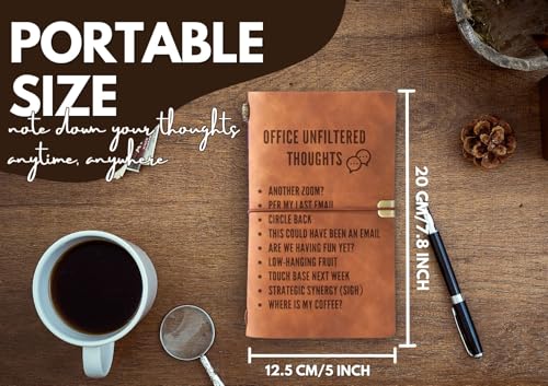 InnoBeta Funny Office Gifts Journal with Pen for Boss, Coworkers, Men, Women, Refillable Notebook, Sketchbook, Travel Diary, 7.8x5 Inches, Office Thoughts - color: Brown-Office Thoughts