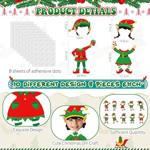 Funrous 80 Sets Christmas Elf Cutouts, DIY Picture Frame | Christmas Photo Frame, Face Cutouts Craft Kit, Bulletin Board Classroom Decorations, Xmas Winter Holiday Party Favors - style: Elves