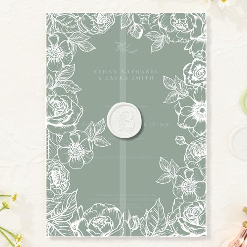 AZAZA 100 Pack Pre-Folded Vellum Jackets for 5x7 Invitations, Translucent Invitation Sleeves,115GSM Vellum Jackets 5x7, Wedding Invitation Accessories,for Weddings Birthdays,White Flower Border - color: 100Pack--White Flower Border