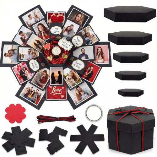 Koogel Explosion Gift Box, DIY Scrapbook Photo Album Surprise Box - color: Black