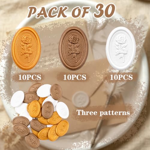 30Pcs Wax Seal Stickers, Wedding Invitation Envelope Seal Stickers - color: Milky white&caramel&dark brown