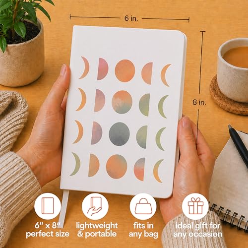 WORLD TRAVELER Eccolo A5 Lined Journal 256 Ivory Pages Lay Flat 6x8 - color: Moon Phases
