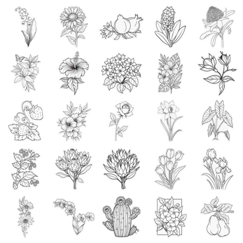 50PCS Black and White Floral Stickers Children Waterproof Vinyl Decals for Laptop, Hydro Flask, Water Bottle Phone Stickers for Teens, Durable Party Supply Decals as Gifts (Colourful-3) - color: Colourful-3