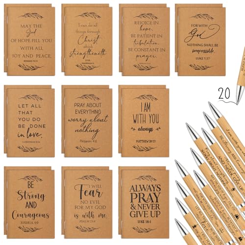 Fuutreo 40 Pcs Christian Gift Set Bible Verse Prayer Journals Bible Pens Inspirational Religious Notebook Mini Scripture Pocket Notepad for Back to School Church Pastor Vbs Sunday School Office