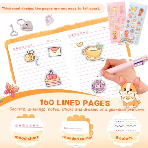 Corgi Diary with Lock, Dog Gift Set for Girls Ages 6-8 - style: Corgi