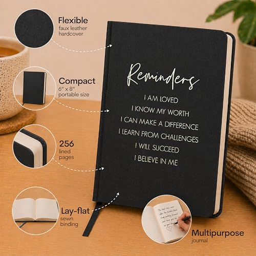 WORLD TRAVELER Eccolo Lined Journal Notebook, Flexi-Cover, Reminders, 256 Ruled Pages, Medium 5.75-x-8.25 inches - color: Reminders