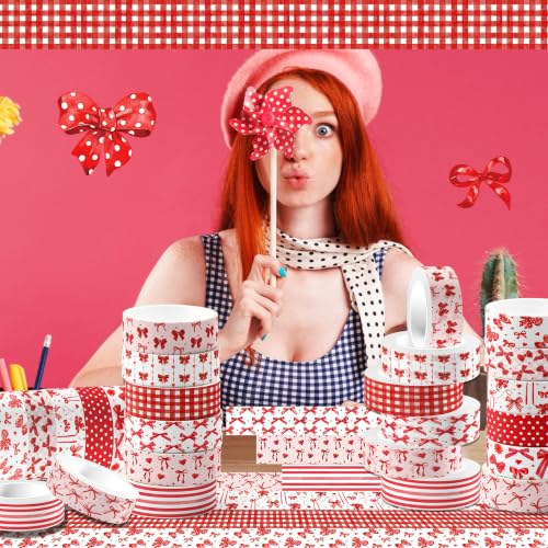 Red Bow Washi Tape Set - 12 Rolls Valentine Masking Tape for Journal Crafts