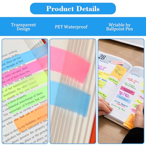 5 Rolls Colored Transparent Marking Sticker 0.7inch X 32ft Highlighter Tapes Removable Fluorescent Tapes PET Highlighter Tape Annotation Supplies for Reading Home Office