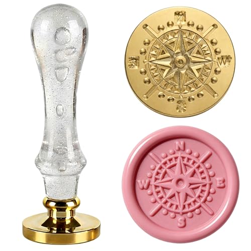 LANKIN Compass Wax Seal Stamp, Nautical Theme; 25mm Brass Head | White Bubble Handle Wax Stamp for Wedding Invitations, Birthday Cards, Envelopes, Gift Wrapping - color: Compass