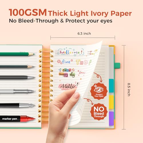 XYark A5 Hardcover Spiral Notebook, 6.3"x8.5" College Ruled Notebooks with Removable Dividers Tabs & Ruler, 5 Subject Notebook 300 Pages, Small Lined Journal for Women Men School Work Office, Blue - color: Blue, size: 6.3"x8.5"(A5)